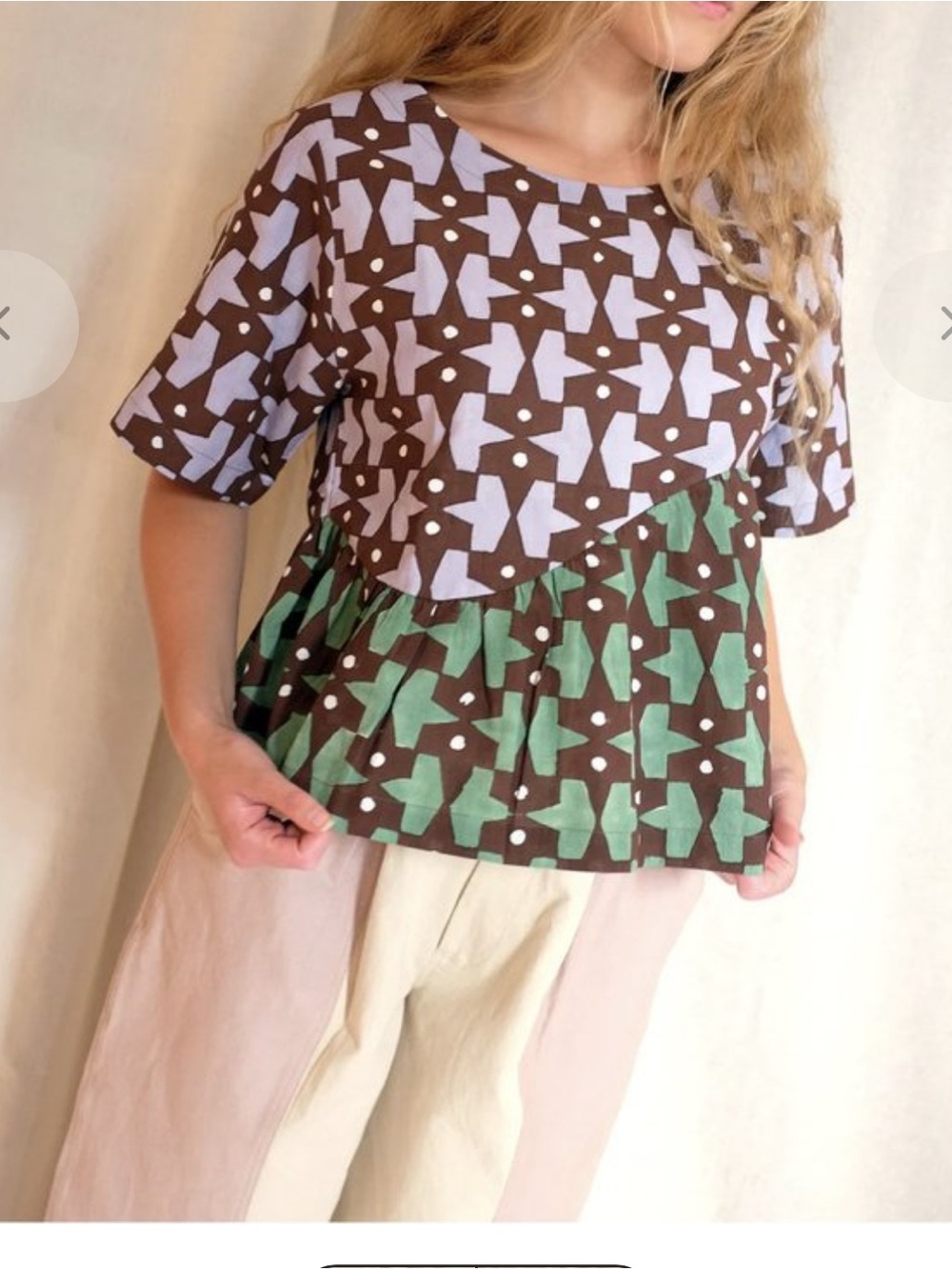 Rujuta Sheth Yara pac man print geometric boho peplum blouse art-to-wear XS/S